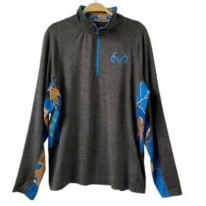 Realtree‎ by Colosseum Performance Shirt Men M Gray 1/4 Zip Long Sleeve Fishing